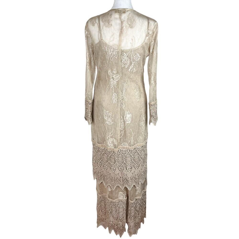 Cache Vintage Nocturn Lace Embroidered Dress Duster Set Beige Formal Size PS - Picture 4 of 16